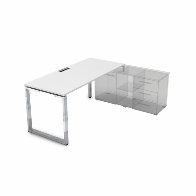 Стол рабочий, прямолинейный, правый АЛСАВ Gloss line НСТП-О.975 белый премиум/металл глянец