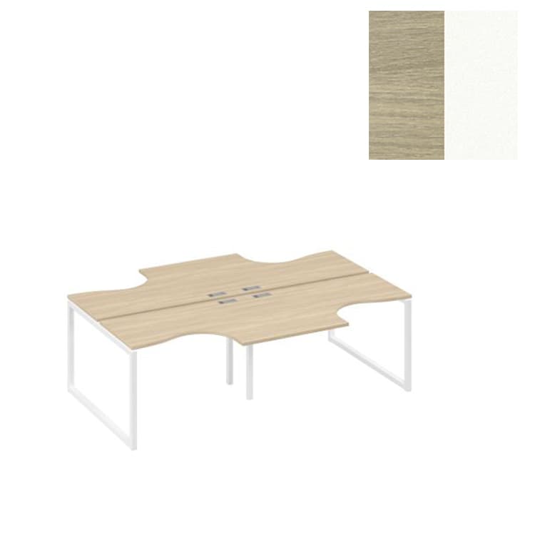 Рабочая станция Юнитекс А4 (4х120) опоры QUATTRO столы Классика А4 Б4 180-2 ДК (240x184x75) дуб скандинавский/металлокаркас белый