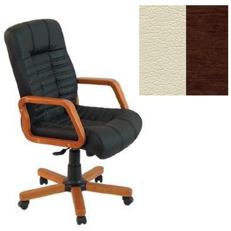 Кресло Юнитекс Атлант HW экокожа премиум светло-бежевая CN1112/дерево-орех гамильтон