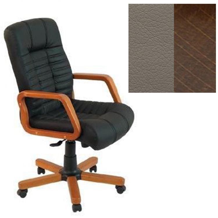 Кресло Юнитекс Атлант HW экокожа премиум серо-коричневая CN6/дерево-орех