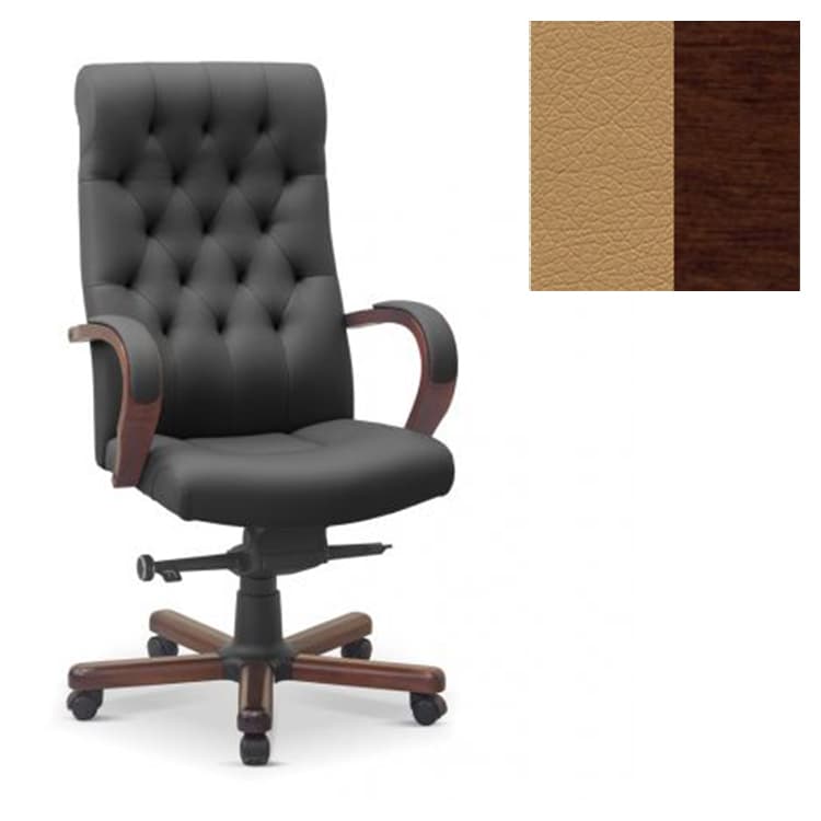 Кресло руководителя Юнитекс Status eco экокожа премиум темно-бежевая CN1121/дерево-орех гамильтон