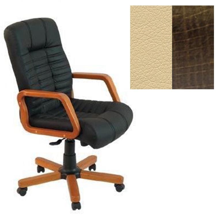 Кресло Юнитекс Атлант HW экокожа премиум бежевая CN1123/дерево-тёмный орех аида