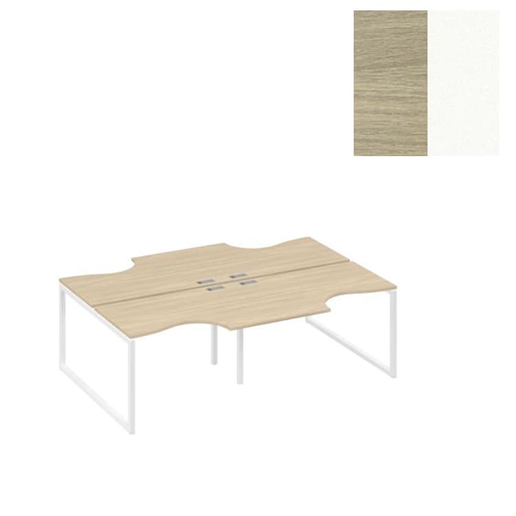 Рабочая станция Юнитекс А4 столы (4х120) Классика опоры QUATTRO А4 Б4 183-2 ДК (240x184x75) дуб скандинавский/металлокаркас белый
