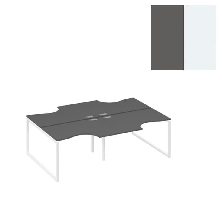 Рабочая станция Юнитекс А4 столы (4х120) Классика опоры QUATTRO А4 Б4 183-2 АР (240x184x75) антрацит премиум/металлокаркас белый