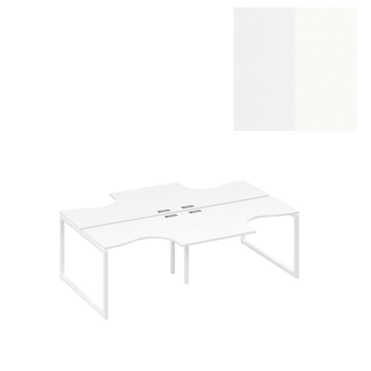 Рабочая станция (4х120) Юнитекс А4 опоры QUATTRO столы "Классика" А4 Б4 180-2 БП (240x184x75) белый премиум/металлокаркас белый