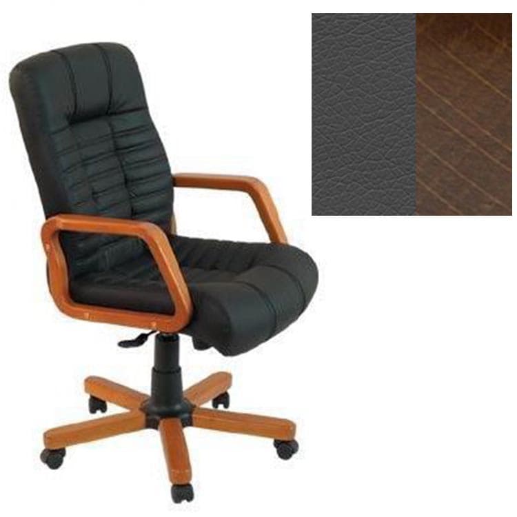 Кресло Юнитекс Атлант HW экокожа премиум темно-серая CN1118/дерево-орех