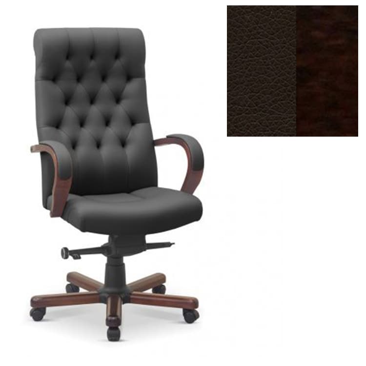 Кресло руководителя Юнитекс Status eco экокожа премиум тёмно-коричневая CN1113/дерево-венге