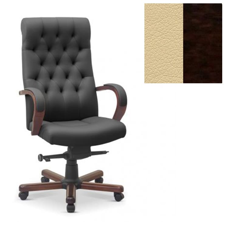 Кресло руководителя Юнитекс Status eco экокожа премиум бежевая CN1123/дерево-венге