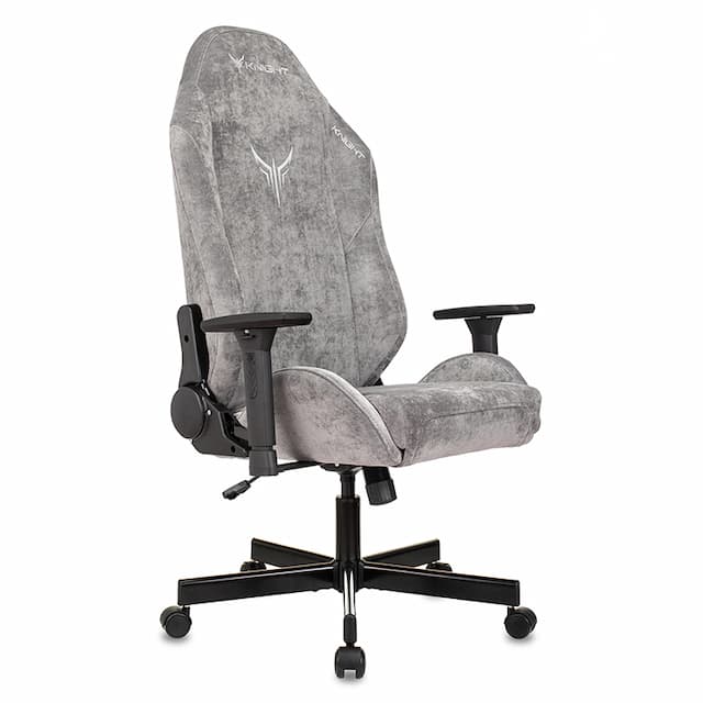Кресло игровое Knight N1 Fabric серый Light-19 с подголов. крестов. металл