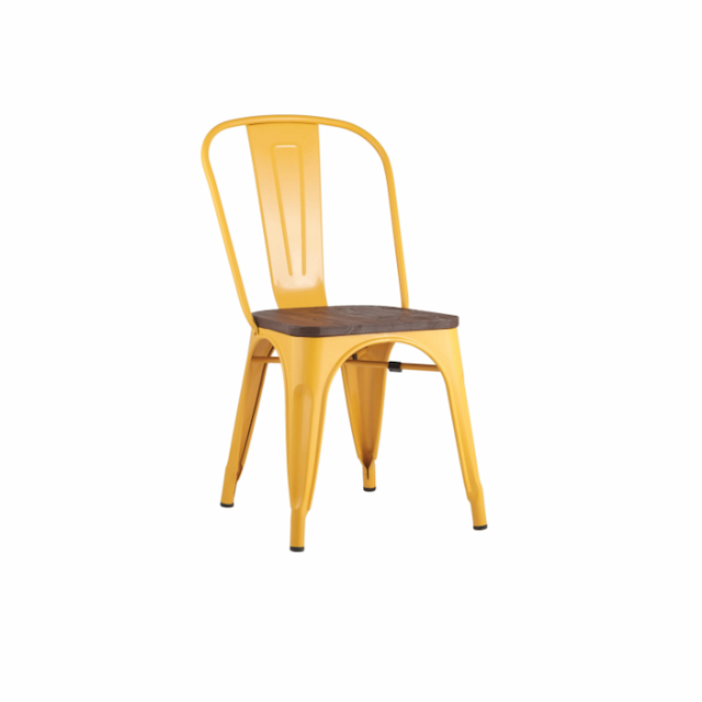 Стул Клен TOLIX сгр041 с деревянным сиденьем (желтый глянцевый, темное дерево)