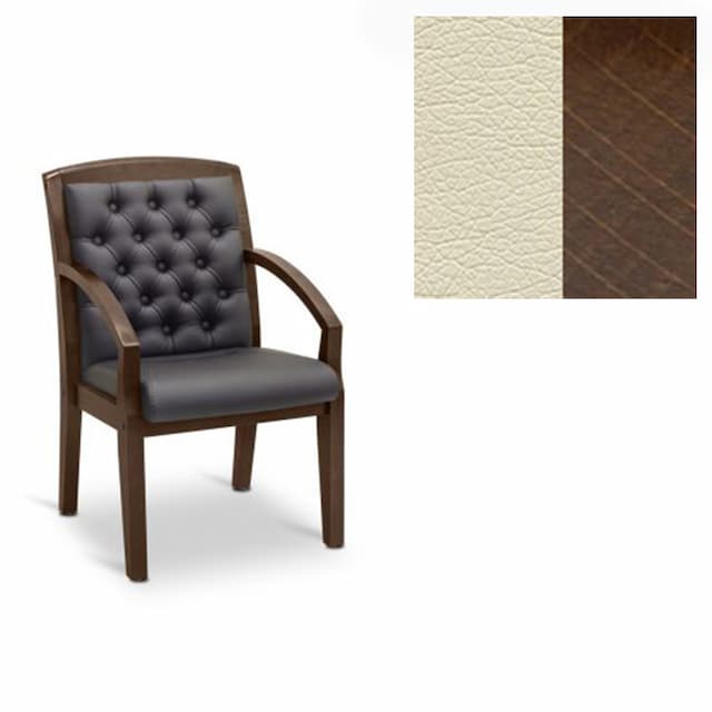 Кресло посетителя Юнитекс Граф+с утяжкой экокожа премиум светло-бежевая CN1112/дерево-орех