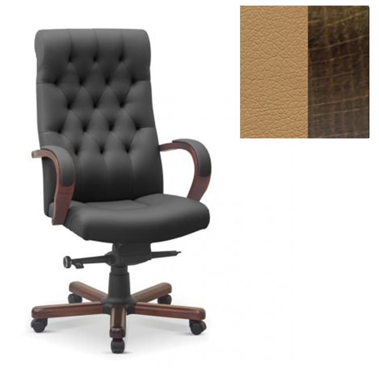 Кресло руководителя Юнитекс Status eco экокожа премиум темно-бежевая CN1121/дерево-орех аида