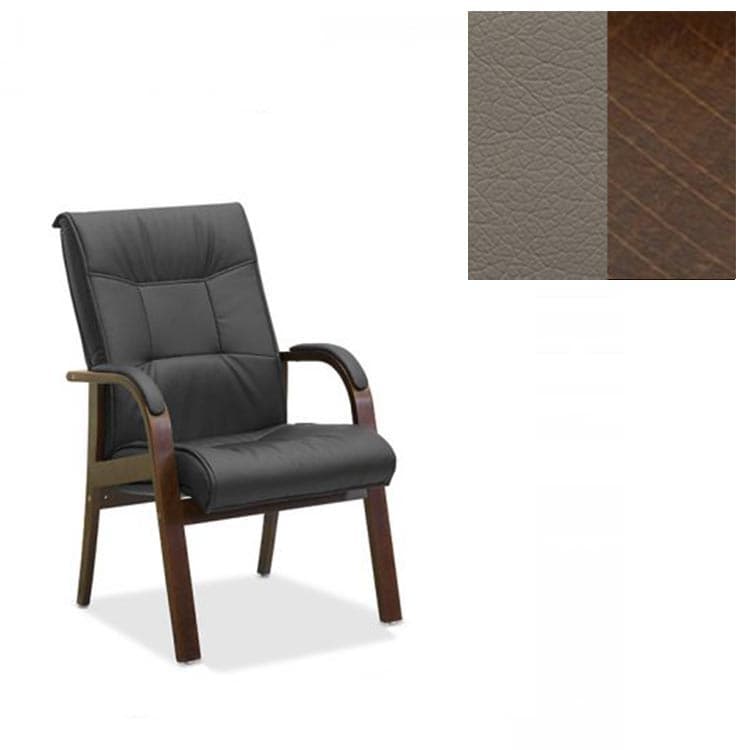 Кресло посетителя Юнитекс Империя экокожа премиум серо-коричневая CN6/дерево-орех