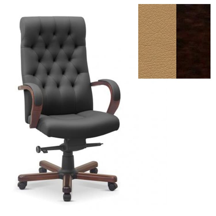 Кресло руководителя Юнитекс Status eco экокожа премиум темно-бежевая CN1121/дерево-венге